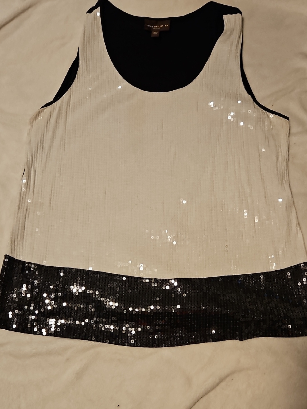 Dana Buchman White Tank with Black Sequin Hemband